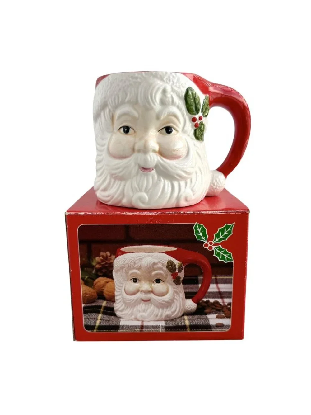 Vintage Santa Face Mug Cup Ceramic w/ Original Box Taiwan 16-4133